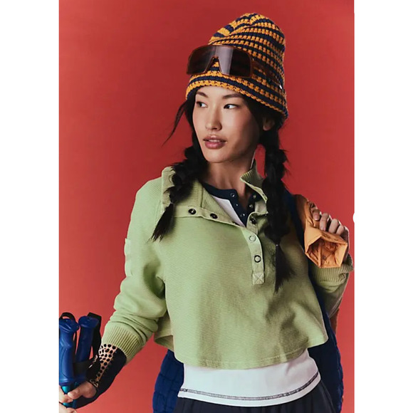 NEW FREE PEOPLE FP MOVEMENT LIGHTENING LIME GREEN SO FLY HENLEY TOP SHIRT SZ S - Picture 1 of 7